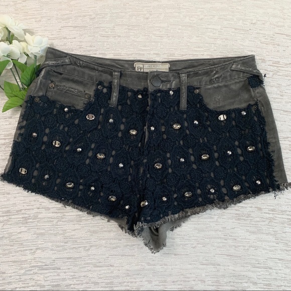 Free People Crochet & Rhinestone Embellish Shorts - Picture 2 of 8